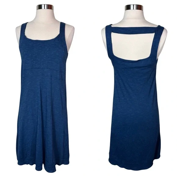 Horny Toad Organic Cotton Blend Scoop Neck Casual Blue Cutout Back Midi Dress M - Picture 1 of 8